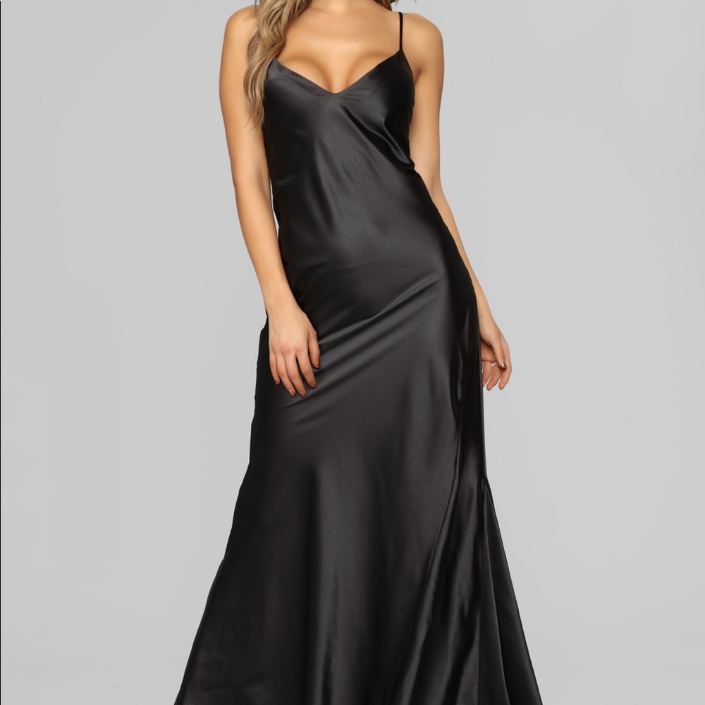 Satin maxi dress.